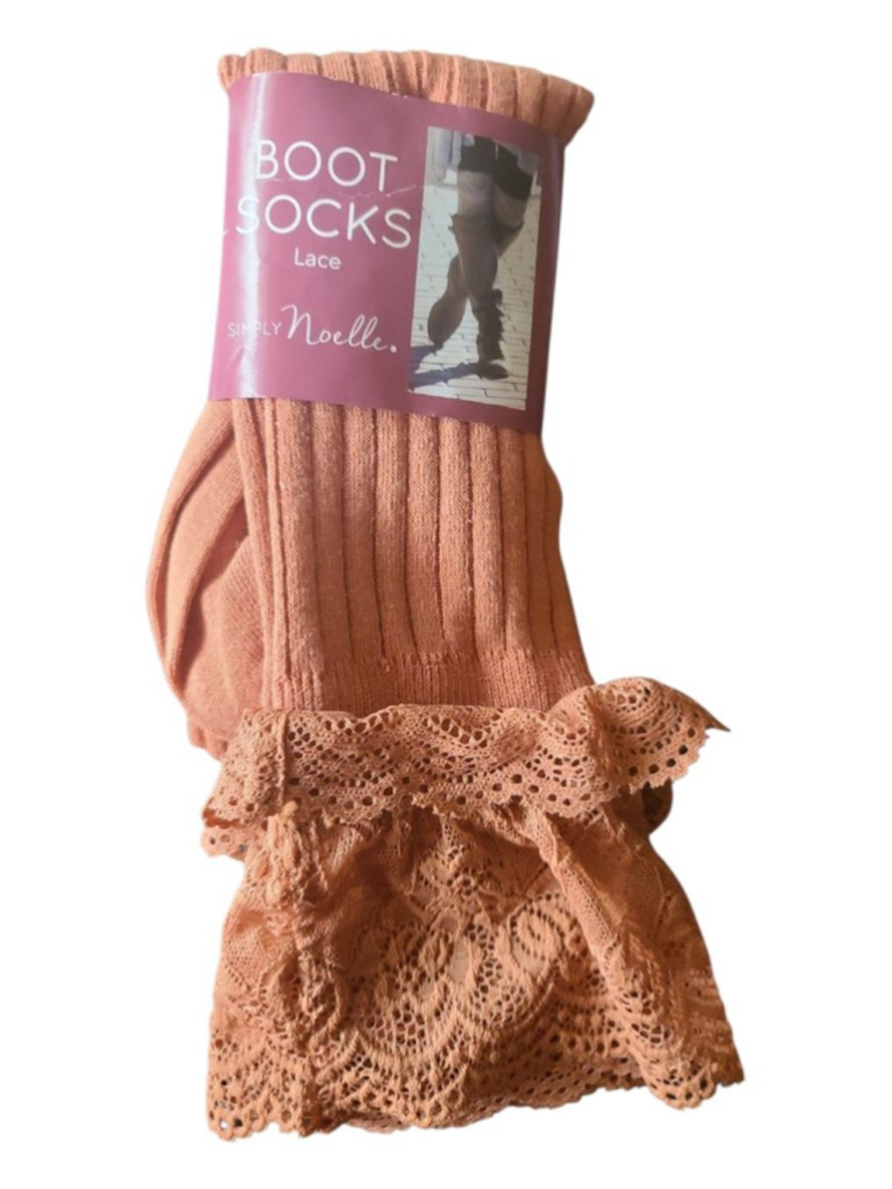 NWT Simply Noelle Lace Trim Boot Socks Terracotta Orange One Size
